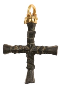 Antique Slender Bronze Cross with 21K Gold