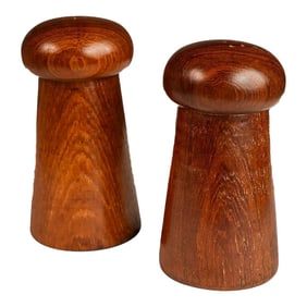Mid-Century Danish Modern Hand-Carved Salt and Pepper Shaker in Solid Teak, Denmark, Circa 1970s