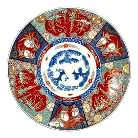Antique Japanese Imari Style Charger Plate - Hand-Painted Wisteria and Iris Pattern