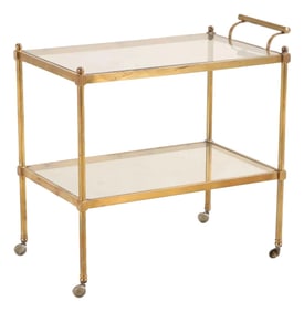 Regency Style Mid Century Brass and Glass Bar Cart