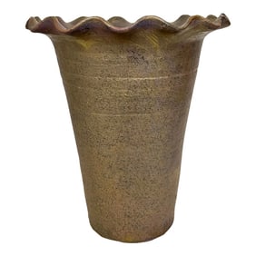 Vintage Gilt Scalloped Edge Terra Cotta Vase