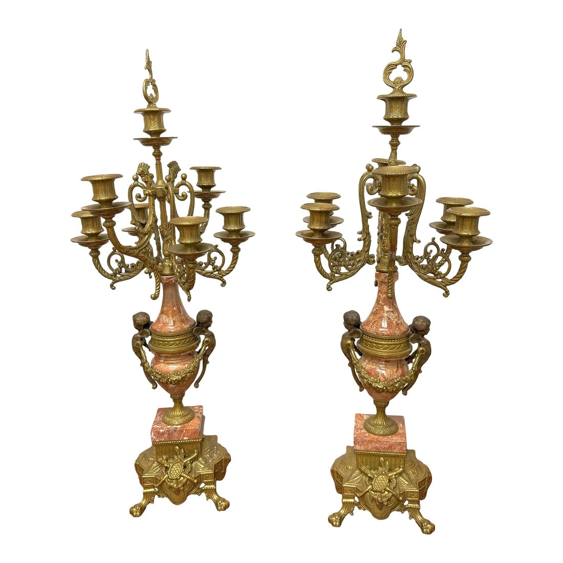Pair of Early 20th Century Italian Brevettato Brass Marble Candelabras (1 of 11)