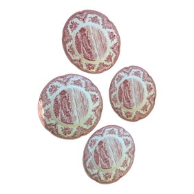 Chattsworth 1792 Pink and White Plates With Hanging Brass Hardware- Set of 4