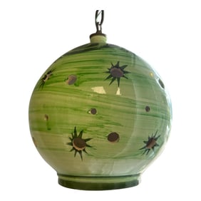 Mid-Century Ceramic Stoneware Green Starburst Pendant Light