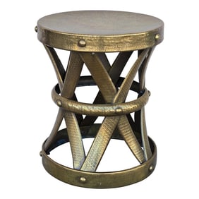 1960s Mid-Century Hammered Brass Drum Stool