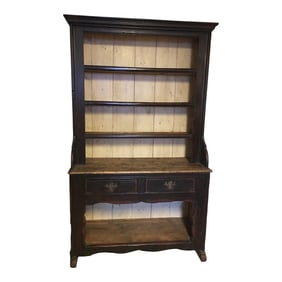 1900s Irish Antique Stepback Pine Hutch Cabinet One Piece