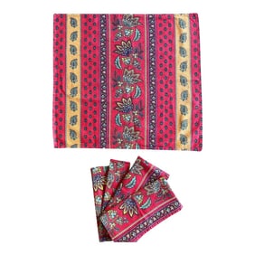 Vintage Red, Yellow & Blue Paisley Indian Print Cotton Dinner Napkins Set- 5 Pieces