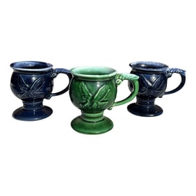 Vintage Coffee Cups With Pedestal Stands and Eagle Accents- Set of 3