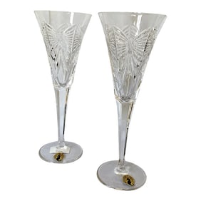 2000s Waterford Crystal Millennium Happiness Toasting Flutes - a Pair