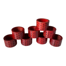 Vintage 1990s Ruby Red Wooden Napkin Rings With Burnt Diamond Pattern - Set of 8