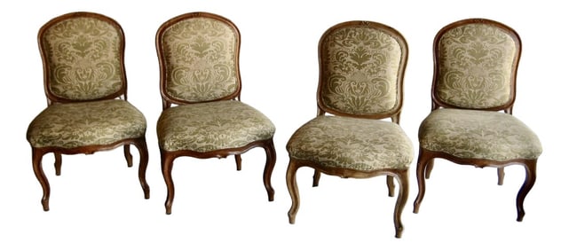 Fortuny Corone Textile on Set of 4 French Louis XV Chairs 18 Century