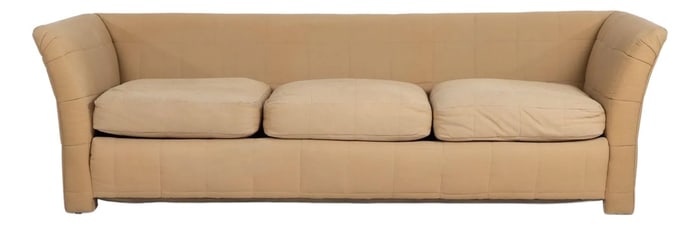 John Mascheroni for Swaim Furniture Quilted Tan Three Seat Sofa 1970s
