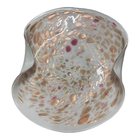 Large Mid 20th Century Murano Style White Pink Gold Folded Bowl
