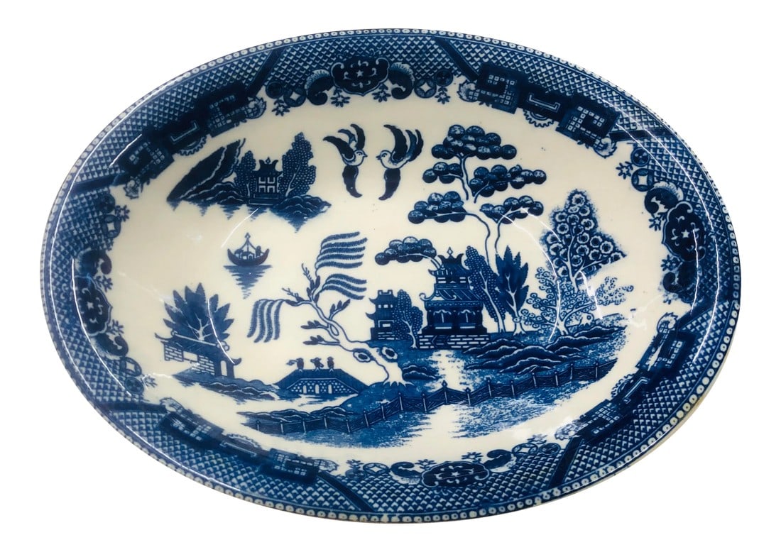 Mid Century Blue Willow Oval Serving Bowl (1 of 11)