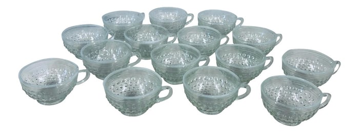 1940s Hobnail Cups With Opalescent Rim - Set of 15