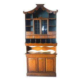 1940s Vintage Chinoiserie Chippendale Style Display Cabinet With Pagoda Top Detailing