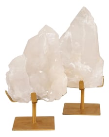 Pair of Quartz Crystals on Golden Stands