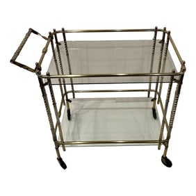 Brass Glass and Steel Mid Century Modern Bar Cart