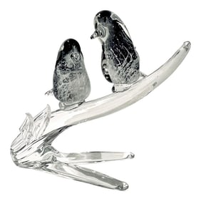 1970's Murano Attributed Blown Glass Love Birds on Branch Figurine