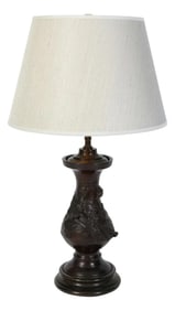 Small Patinated Metal Chinoiserie Lamp