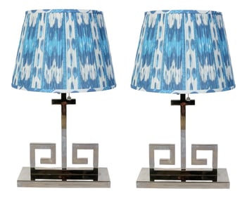 Pair of Greek Key Chrome Table Lamps
