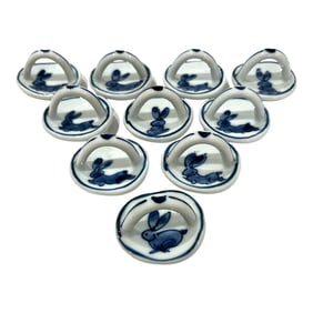 1990s Arita Ware Japanese Porcelain Rabbit Chopstick Rests - Set of 10 in Box