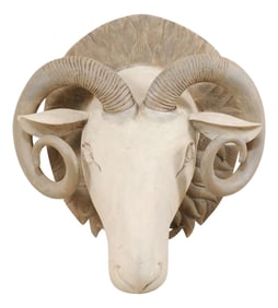 Mid 20th Century Hand-Carved Wooden Ram's Head Wall Ornament