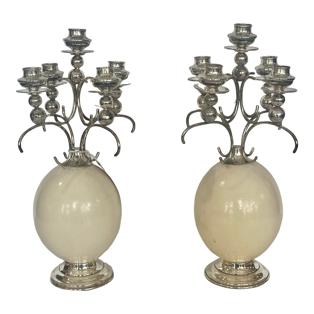 English Ostrich Eggs & Silver Candelabras, Attributed to Anthony Redmile (1 of 12)