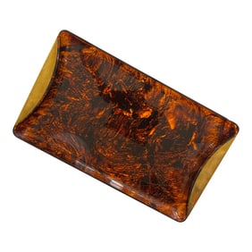 Lucite Tortoiseshell & Brass Rim Serving Tray by Guzzini, Italy 1970