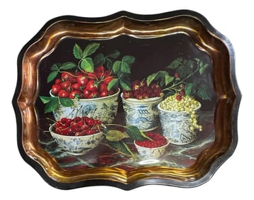 Stephanie Hoppen for Keller Charles Picture Archive Still Life Tray Berries in Blue and While Bowls,
