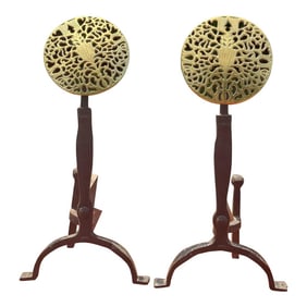 1938 Pair of American Medallion Andirons by Virginia Metal Crafter