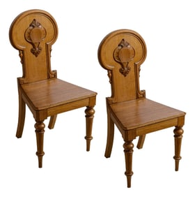 English Oak Hall Chairs-a Pair