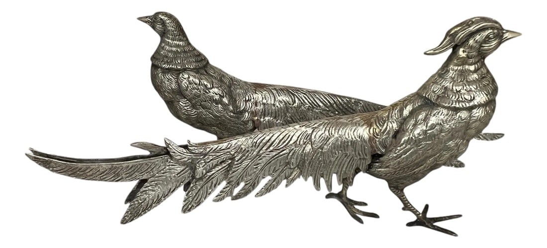 Vintage Mid Century Silverplate Pheasants Made in Italy - A Pair (1 of 5)