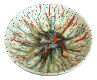 Vintage 1970s Italian Splatter Glaze Footed Bowl