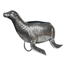 Large Seal Wine Bottle Cooler, 37" Cast Stainless Steel, Italy