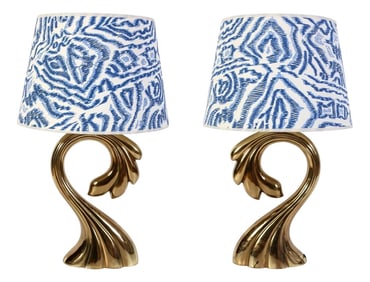 Pair of Vintage Brass Swirl Shaped Mid Century Lamps