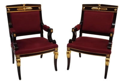 Mid 20th Century Empire Style Bench Chairs - Set of 2