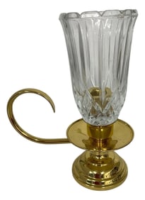 Vintage Brass Hurricane Glass Globe Taper Candleholder With Handle