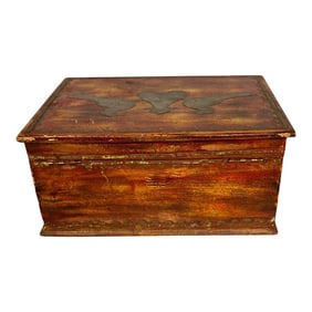 Vintage Tabletop Wooden Storage Box With Handcrafted Brass Trim