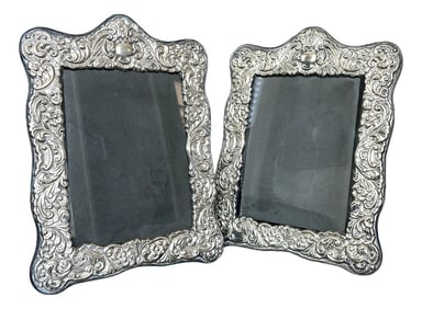 20th Century Carr's of Sheffield England Repoussé Silver Picture Frames Ornate Rococo Revival
