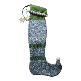 Extra Long Hand Knit Blue and Green Christmas Stocking