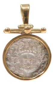 Silver Drachm Gorgon Pendant Trimmed in 18K Gold