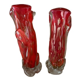 1990s Handblown Ruby Red Glass Vase (Qty 2)