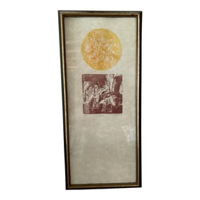 1990s Tiia Taks Sahni "Golden Circle And Square" Framed Painting