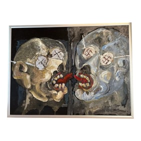 1980s L Von Barann "Two Faced Helms In Heat" Framed Painting