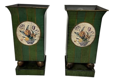 Vintage Metal Tole Vases - A Pair
