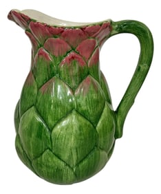 Vintage Hand Painted Majolica Artichoke Pitcher Italian Valli Ceramiche