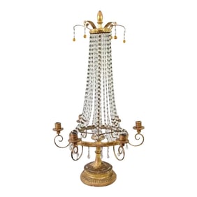 1950s French Empire Style Gold Gilt Wood Cascading Glass Crystals and Beads Table Centerpiece Chande