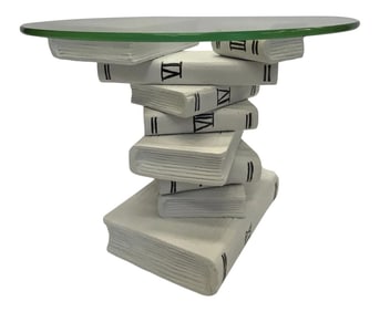 Painted Black and White Stack of Books Side Table