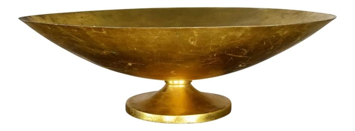 Late 20th Century Monumental Four Foot Diameter Fiberglass Gold Leaf Footed Bowl Store Display